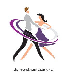 

Ballroom dancers, couple.
Stylized drawing with silhouettes of dancing couple. Imitation of brush drawing. Vector available.