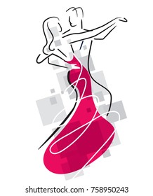 Ballroom Dancers Couple.
Stylized illustration of Young couple dancing ballroom dance. Vector available.