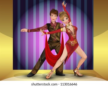 Ballroom dancers, dance partners, vector illustration