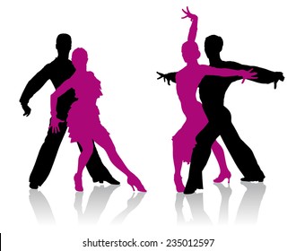 Ballroom dancers detailed silhouettes