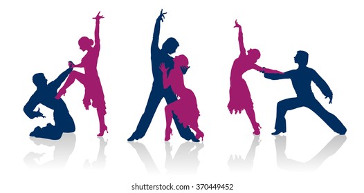 Ballroom dancers detailed vector silhouettes