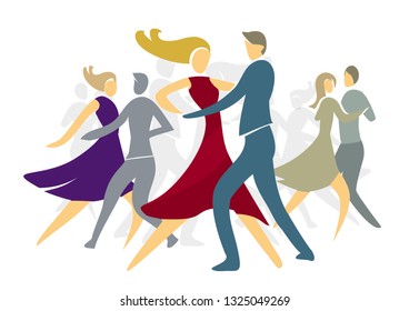 Ballroom Dancing Couples. 
Colorful illustration with dancing couples.Isolated on white background. Vector available.