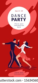 Ballroom Dancing. Vector Illustration Of Professional Dancers. Template Of Poster, Banner, Invitation. International Latin: Cha Cha, Samba, Rumba, Jive. American Rhythm: Salsa, Mambo. Dance Party.