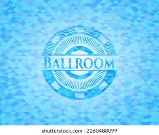 Ballroom sky blue emblem. Mosaic background. 