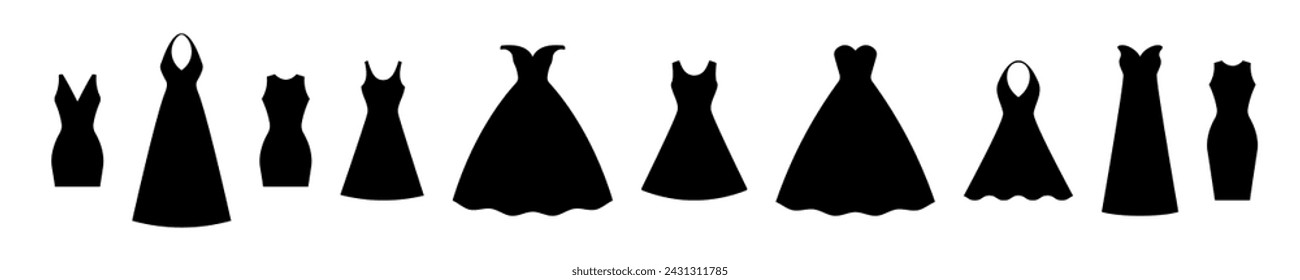 Ballroom and wedding dresses silhouette. Elegant model outfits for beautiful presentations and parties with romantic vector glamor