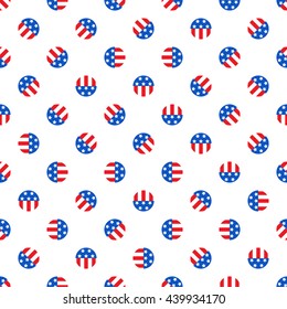 Balls in American national flag colors. Chaotic seamless pattern for US Independence Day 4th of July, Flag Day, print, background. Vector illustration on white background