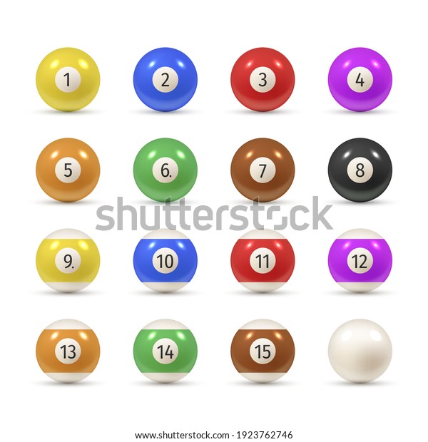Balls for billiards varicolored realistic
set. American pool, snooker numbered equipment, accessories. Cue
sport tools with digits. Vector collection balls illustration
isolated on white
background.