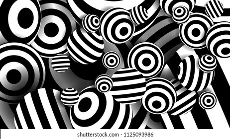 Balls Black Lines Vector. Geometrical Circles. Abstract Background. Abstract Illustration