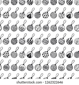 Сhristmas balls. Black white seamless vector graphics.
