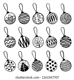 
Сhristmas balls. Black white vector graphics.