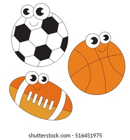 Balls cartoon. Colorful outlined object with black stroke.