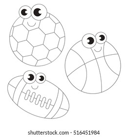 Balls cartoon. Outlined object with black stroke.