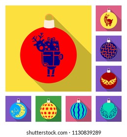 Balls for decoration flat icons in set collection for design.Christmas balls vector symbol stock web illustration.