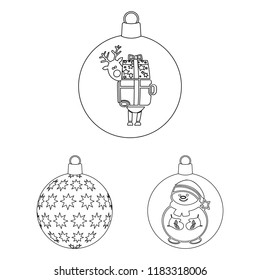 Balls for decoration outline icons in set collection for design.Christmas balls vector symbol stock web illustration.