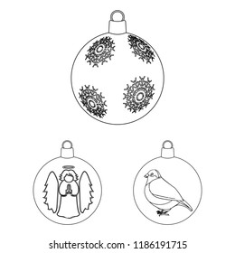 Balls for decoration outline icons in set collection for design.Christmas balls vector symbol stock web illustration.