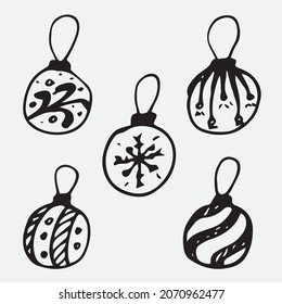 decoraciones de bolas en el doodle del árbol de Navidad