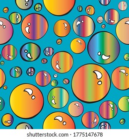 Bolas de diferentes colores sobre un fondo azul. Burbujas de color gradiente brillante patrón sin fisuras para imprimir en papel, tela, postales, papel tapiz.