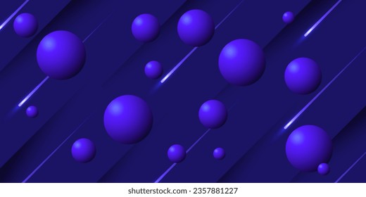 Balls in different sizes. Abstract composition with blue flying spheres. Vector background.