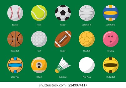 Balls for different sports. Vector set isolated on transparent background.
