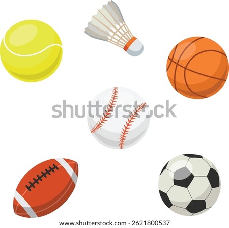 Balls for different team sports flat vector illustrations set. Equipment for different ga