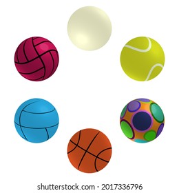 Balls with drawings for active games for children and adults on a white background. A vector image.