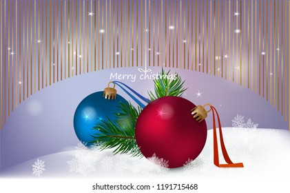 Balls and garlands with fir-tree branches ornate winter holidays greeting cards with New Year, Best for greeting cards, invitations on festive