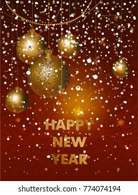 Balls and garlands ornate vertical winter holidays greeting cards with New Year, gift box, Christmas ornaments and typographic design. Best for greeting cards, invitations on festive background.
