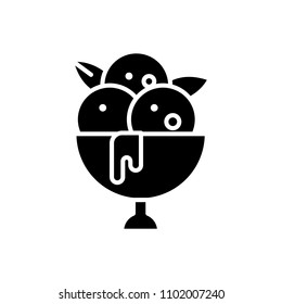 Balls of ice cream black icon concept. Balls of ice cream flat  vector symbol, sign, illustration.