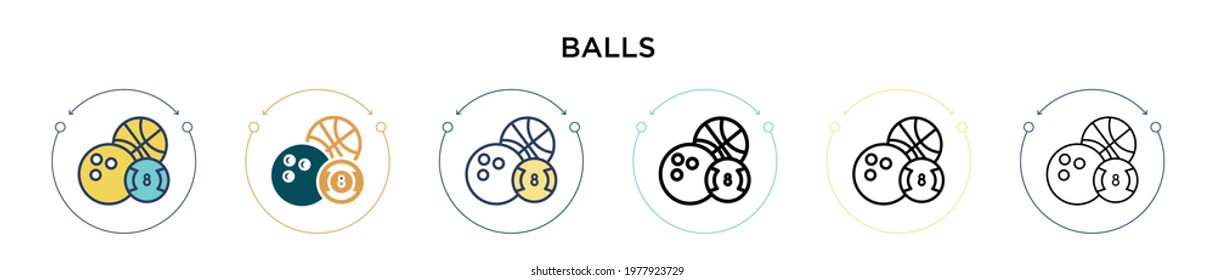 Balls icon in filled, thin line, outline and stroke style. Vector illustration of two colored and black balls vector icons designs can be used for mobile, ui, web