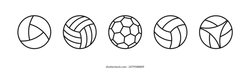 Conjunto de iconos de bolas. Balón deportivo para fútbol, fútbol, voleibol. existencias de Vector.