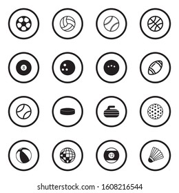 Balls Icons. Black Flat Design In Circle. Vector Illustration.