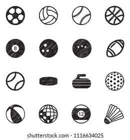 Balls Icons. Black Scribble Design. Vector Illustration.