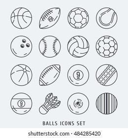 Balls icons set vector lines  illustration black and white