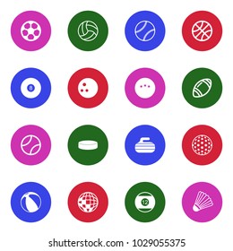 Balls Icons. White Flat Design In Circle. Vector Illustration. 