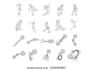 Balls Motion Trails Element +Artistic Outline Volleyball Player