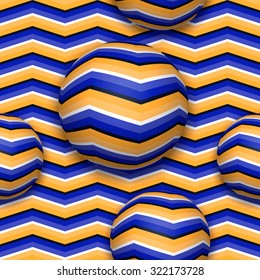 Balls moving upwards. Abstract vector seamless pattern with optical illusion of movement.