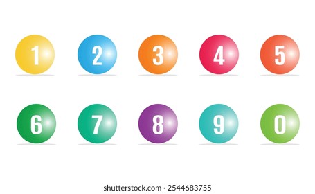 Balls with numbers collection. set of round 1-9 numbers. ball number font icon. number for infographic and presentation. numbers on colorful rounded background