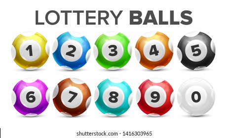 Balls With Numbers For Lottery Game Set Vector. Collection Glossy Colorful Spheres For Lotto, Kenny, Bingo And Lottery. Bright Concept Of Equipment For Casino Realistic 3d Illustration