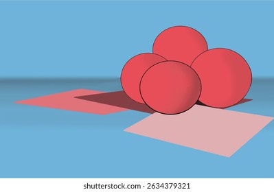 Balls on a 3D podium. Abstract geometric shapes on template