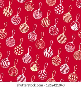 Сhristmas balls on red background. Seamless vector graphics.