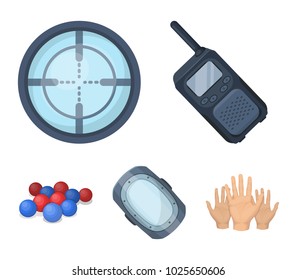 Balls with paint and other equipment. Paintball single icon in cartoon style vector symbol stock illustration web.