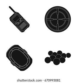 Balls with paint and other equipment. Paintball single icon in black style vector symbol stock illustration web.