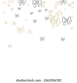 Balls pink and bows on a light background. Romantic background with bows.