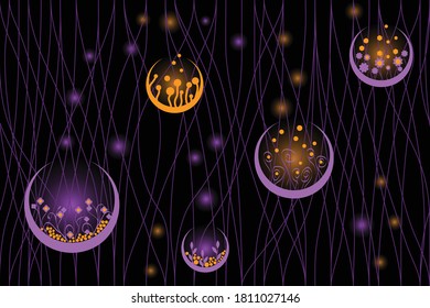 balls, plants, lights and lines - abstract pattern