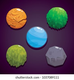 Balls set with different properties. Different balls for game ui, game design.