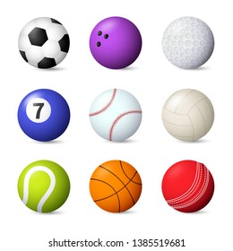 Balls set vector illustration. Bowling, baseball, football, snooker, tennis. Ball games concept. Vector illustration can be used for topics like sport, leisure, hobby