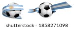 balls for soccer, classic football in ribbons with colors Argentina flag. Design element for football competitions. Argentina national team. Isolated vector on white background