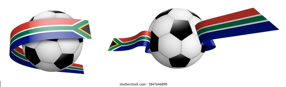 balls for soccer, classic football in ribbons with colors flag of south africa. Design element for football competitions. South africa national team. Isolated vector on white background