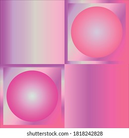 Balls in squares on a pink gradient background.