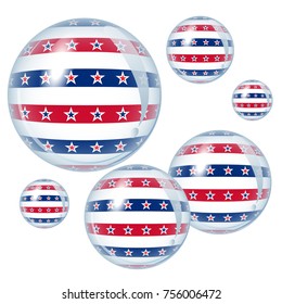 Balls in the style of USA flag background. Background for card, banner, poster or flyer.